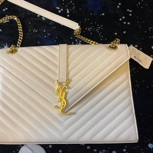 YSL porecellana large whitw monogram bag clutch